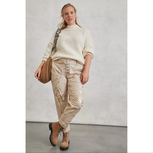 Anthropologie Wanderer utility pant khaki and gold painted - Picture 2 of 14